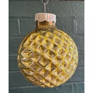 Vintage Shiny Brite Gold Christmas Glass Ornament Waffle Quilted USA